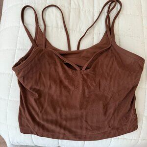 lululemon crop top with criss cross straps  - Brown ribbed